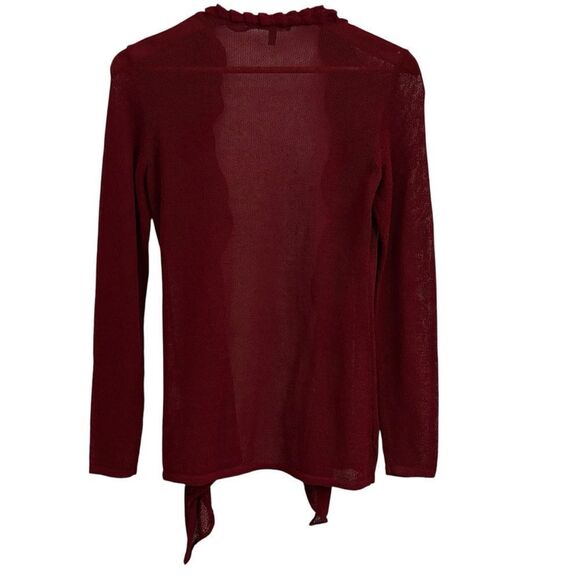 Eileen Fisher Knit Red Lightweight Linen Blend Waterfall Ruffle Sweater Cardigan - Picture 3 of 6